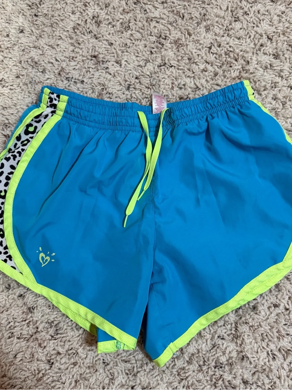 Justice Turquoise Athletic Shorts with Neon Yellow Trim